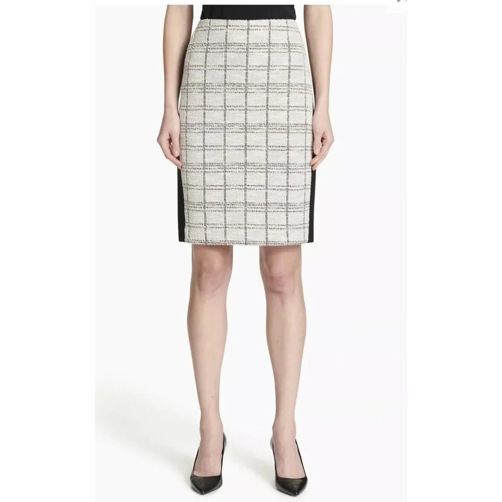 CALVIN KLEIN Textured Tweed Pencil Skirt with Scuba Material Size 14